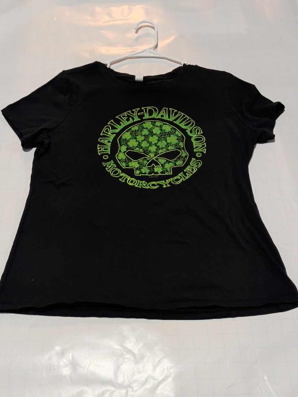 Harley-Davidson Black Tee with Lime Green Skull Logo